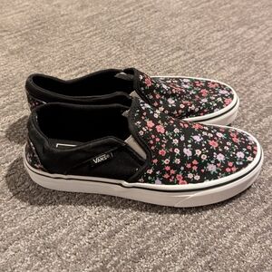 Vans Asher Black Floral Slip-On Shoes - Women's 7